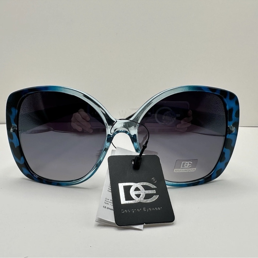 Designer Eyewear Women Fashion Sunglasses Shade Oversized Blue Animal Print Vtg